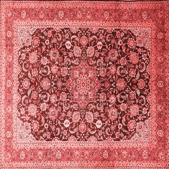 Ahgly Company Indoor Square Medallion Red Traditional Area Rugs, 7' Square