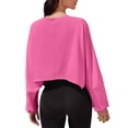 thumbnail image 4 of Women Long Sleeve Crew Neck Loose Fit Casual Cropped Sweatshirts Tops, 4 of 7