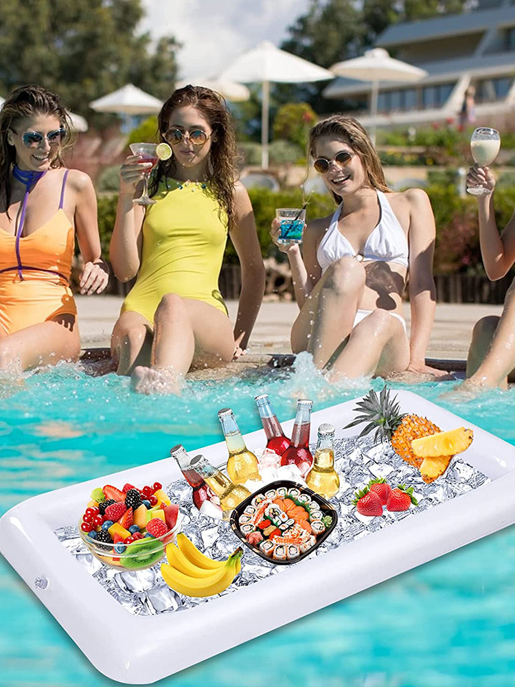 Floating Ice Tray Large Capacity Food Drink Containers Inflatable Beer  Table Inflatable Pool Cooler Serving Bar Floating Drink Holder for Swimming  Pool Party and Hot Tub
