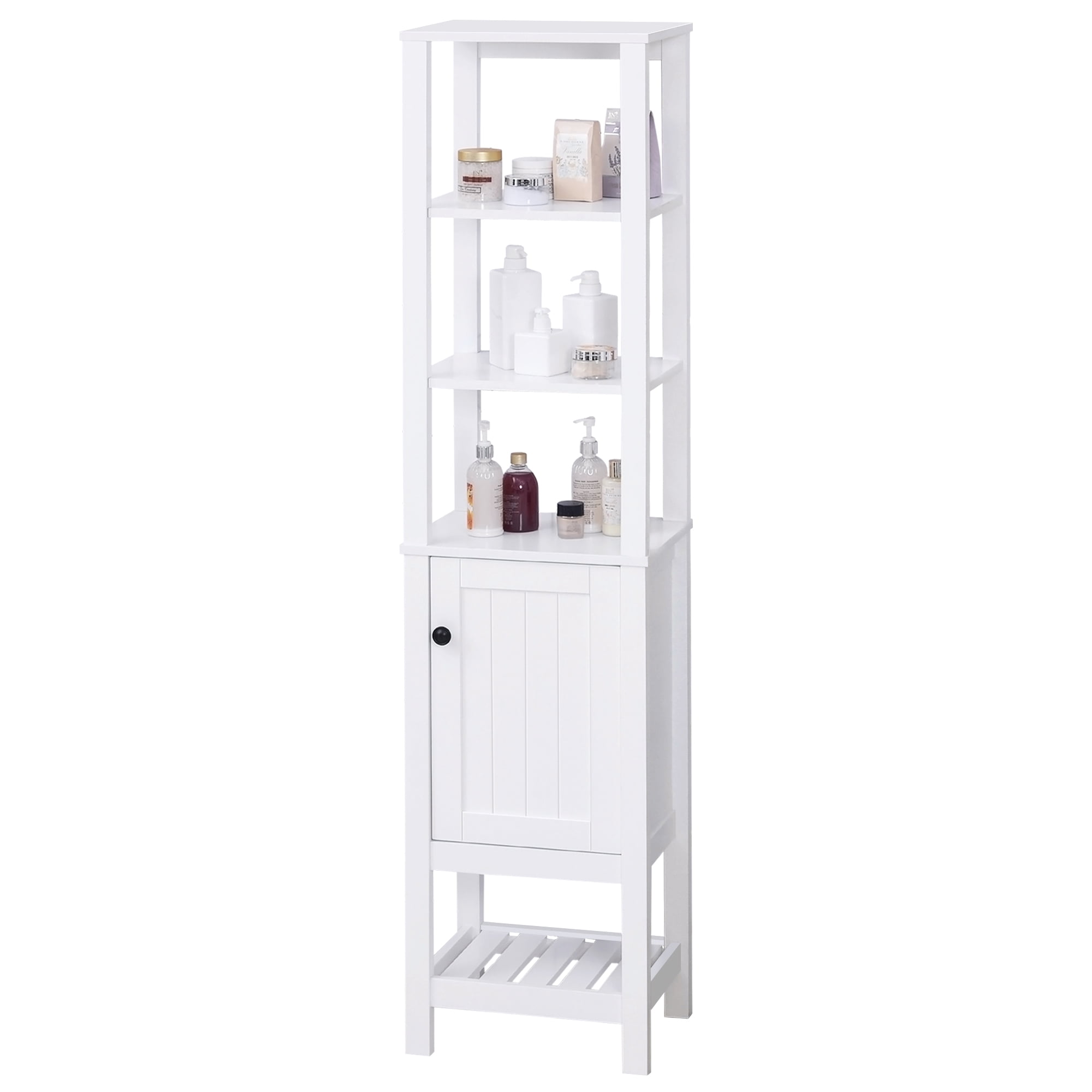 Freestanding Wood Bathroom Storage Tall Organizer Tower