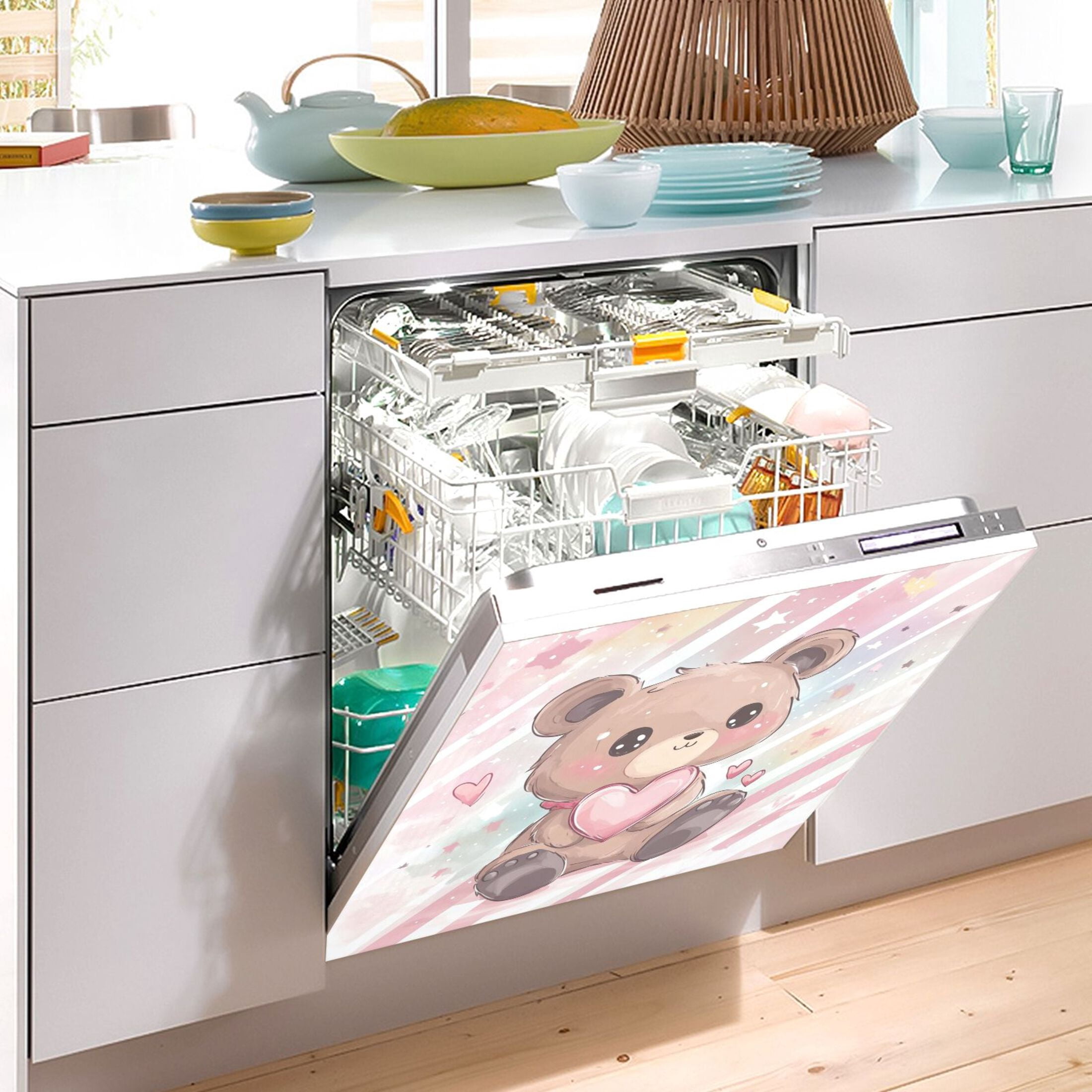 Dishwasher Magnetic Sticker 23x26 Inch Refrigerator Magnetic Sticker Washing Machine Magnetic Sticker Kitchen Panel Magnetic Sticker Home Decor Brown Cute Bear