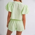 thumbnail image 3 of Hauaitttt Women Peplum Shirt Shorts Set Two Piece Set Pajamas Sets Puff Sleeve Tie Front Top 2pcs Outfits Set Shorts Two Piece Outfits Two Piece Summer Clothes for Women Bathing Suits Tops for Women, 3 of 8