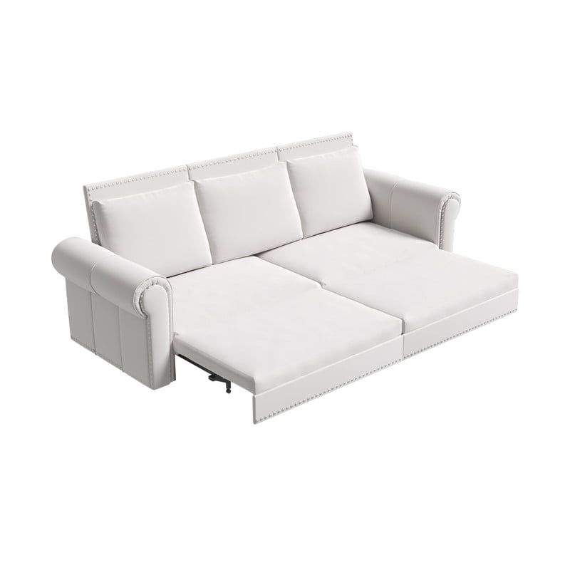 3-in-1 Velvet Convertible Sleeper Bed, 93.7" Chesterfield Sofa, King Size Pull Out Sofa Bed with Nailhead Trim & Rolled Arms, , Multi-Functional Futon Bed for Living Room, Bedroom, Apartment