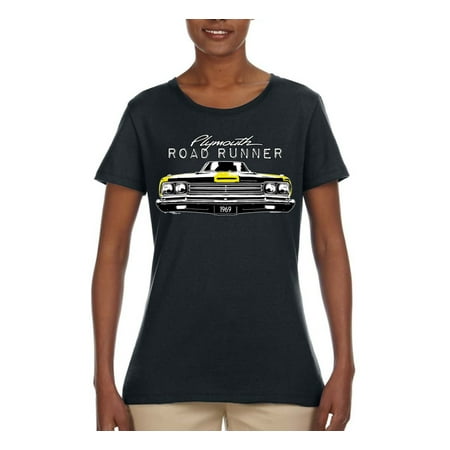 1969 Plymouth Road Runner Hot Rod Racing | Womens Cars and Trucks Graphic T-Shirt, Black, Small