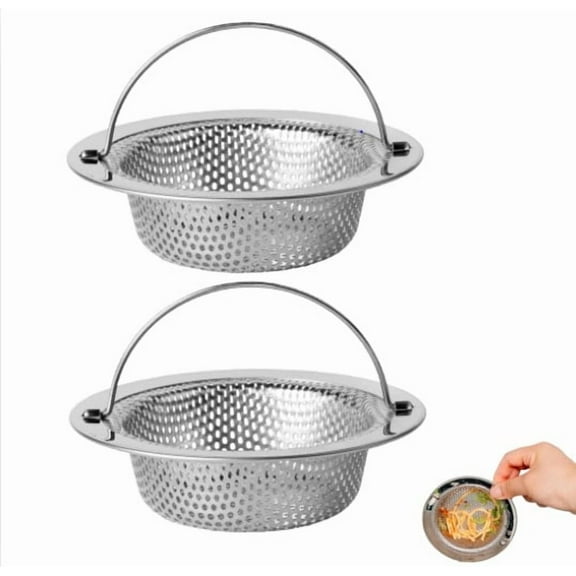 Universal Fit Kitchen Sink Strainer, Stainless Steel Drain Catcher Food Stopper 2 Pack