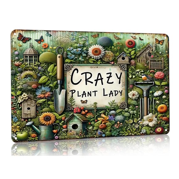 Bestylez Garden Gifts Vintage Jardinería Letreros Crazy Plant Lady Cartel De Estaño Para El Hogar, Jardín, Invernadero, Sala De Estar, Dormitorio, Patio, Decoración Al Aire Libre, 8 X 12 Pulgadas (335