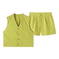 thumbnail image 5 of Short Sets for Men Sleeveless V Neck Button Vest and High Waist Wide Leg Shorts 2 Piece Matching Set Mens Summer Outfits, 5 of 9
