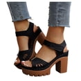 thumbnail image 4 of Womens Retro Chunky Heel Sandals Openwork Carved Platform High Heels Single Strap Open Toe Soft Sole Comfortable Summer Shoes（Black，Size 6.5), 4 of 7