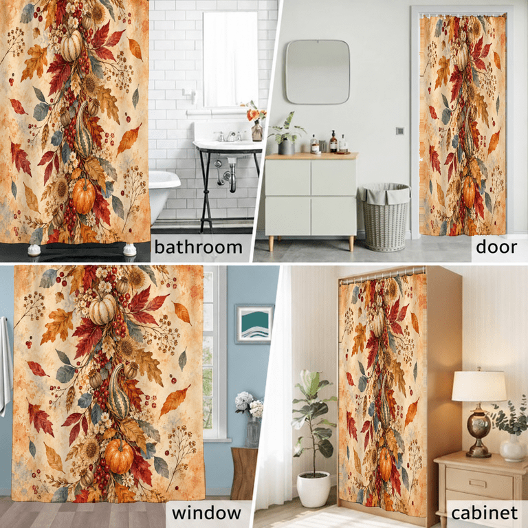 SYVVY Fall Shower Curtain Watercolor Autumn Pumpkin Maple Leaf Berry ...