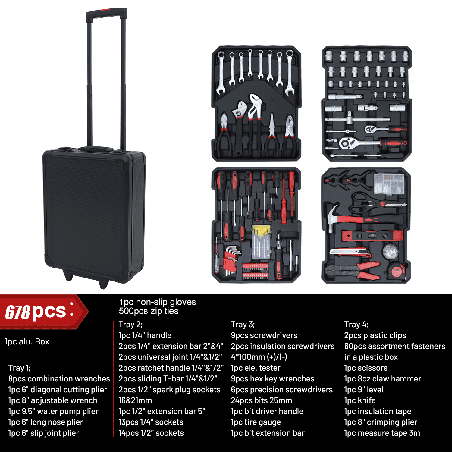 Hantinstom 678p Complete Home Tool Set, Versatile Rolling Tool Kit