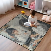 WOBOGO The Lass Who Paints Baby Playmats Extra Large Waterproof Rollable Activity Pads for Toddlers 50×50inch