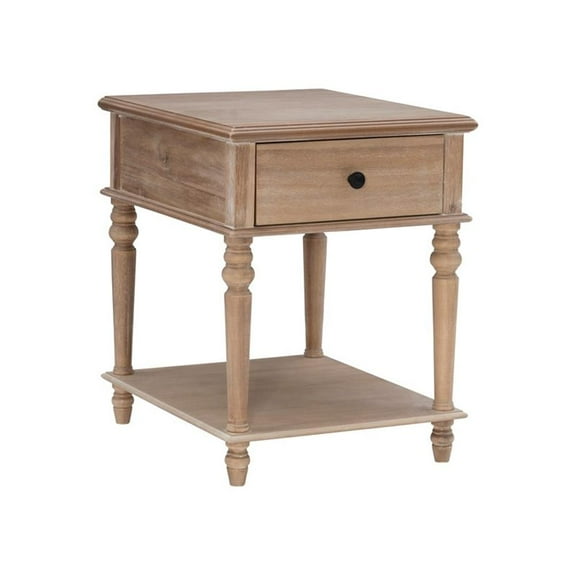 Pemberly Row Transitional Solid Wood Side Table in Natural Brown