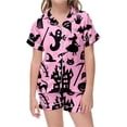 thumbnail image 4 of Kids Halloween Pajamas Size 2-3 Years Casual Sleepwear Pumpkin Bat Short Sleeve Top with Shorts Soft Girls Pjs Pink, 4 of 4