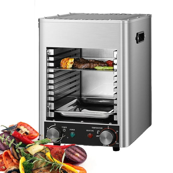 Commercial Indoor Broiler 1700w - 10 Layer Grill | with 10min Timing & 800 Temperature Adjustment,Steak Oven Commercial Electric Oven with 2 Tray & 2 Grill &Handle,5 Minutes Preheating