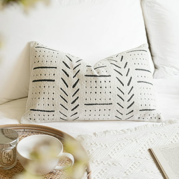 BlissBlush Off White Decorative Lumbar Throw Pillow Covers 12X20, Set of 2, Boho Farmhouse Cushion Cover, Soft Accent Pillowcase for Couch Sofa Bed Living Room Home Décor