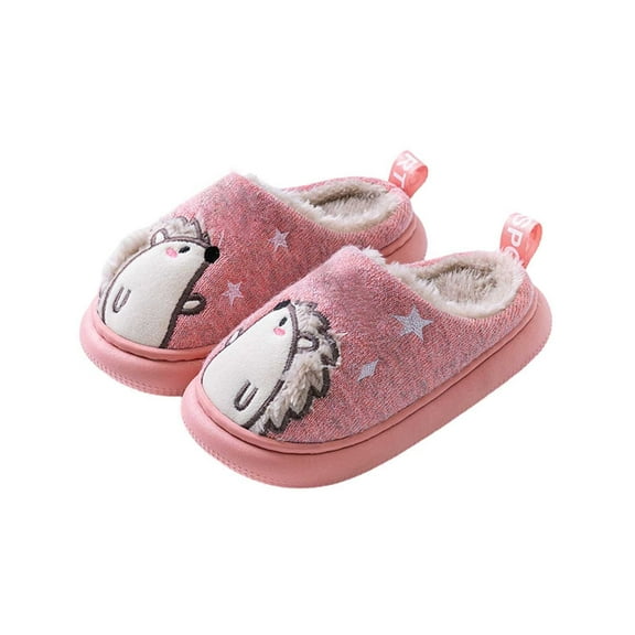 WZEIIOT Toddler Girls Slippers Winter Warm Velvet Fuzzy Bedroom House Shoes Kids Soft Comfortable Cute Cartoon Hedgehog Design Anti Slippers Us Size:12