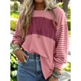 thumbnail image 5 of Women Long Sleeve Tops Oversized Trendy Round Crew Neck Casual Color Block Womens Shirts Blouses Pink XXL, 5 of 7