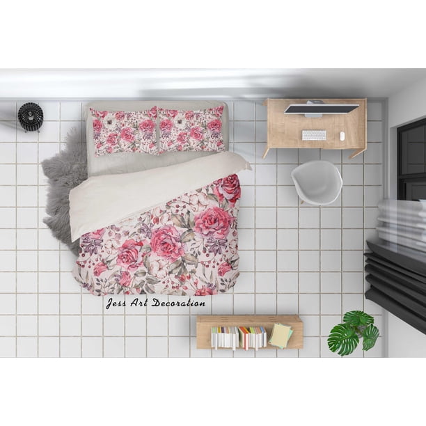 3D Flores Rosa Funda de edredón Juego de ropa de cama Fundas de almohada 14