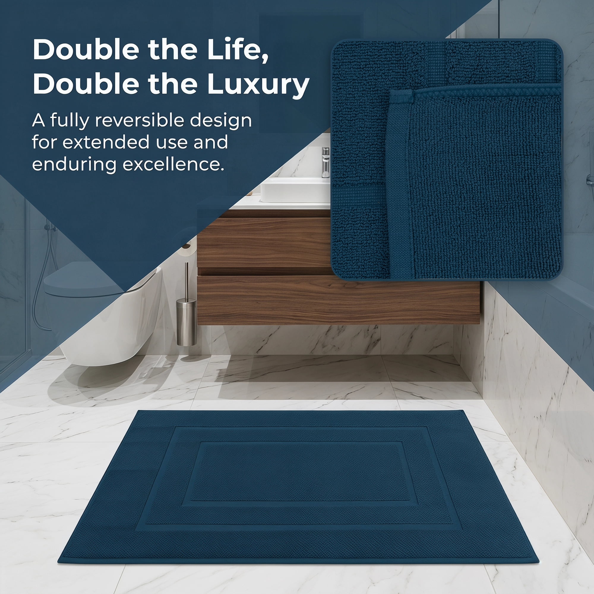 Unique Bargains Cotton Ultra Absorbent Quick Dry Washable Towel Bath Mat Navy Blue