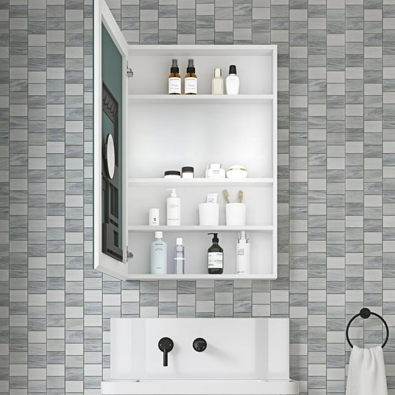 Bathroom Storage Cabinet 24'' W x 36'' H Surface Frameless Mirror Medicine Cabinet, Beveled Mirror Edges Bathroom Medicine Cabinet, Left opening door,Bathroom Wall Storage