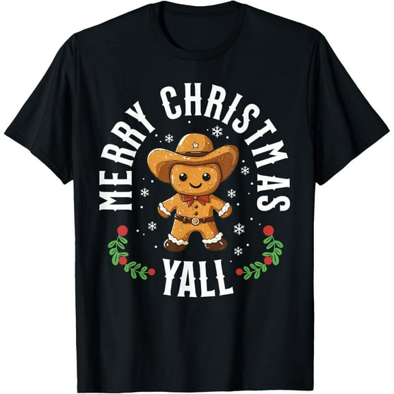 Merry Christmas Yall Gingerbread Cowboy Howdy Western Xmas T-Shirt Shirts