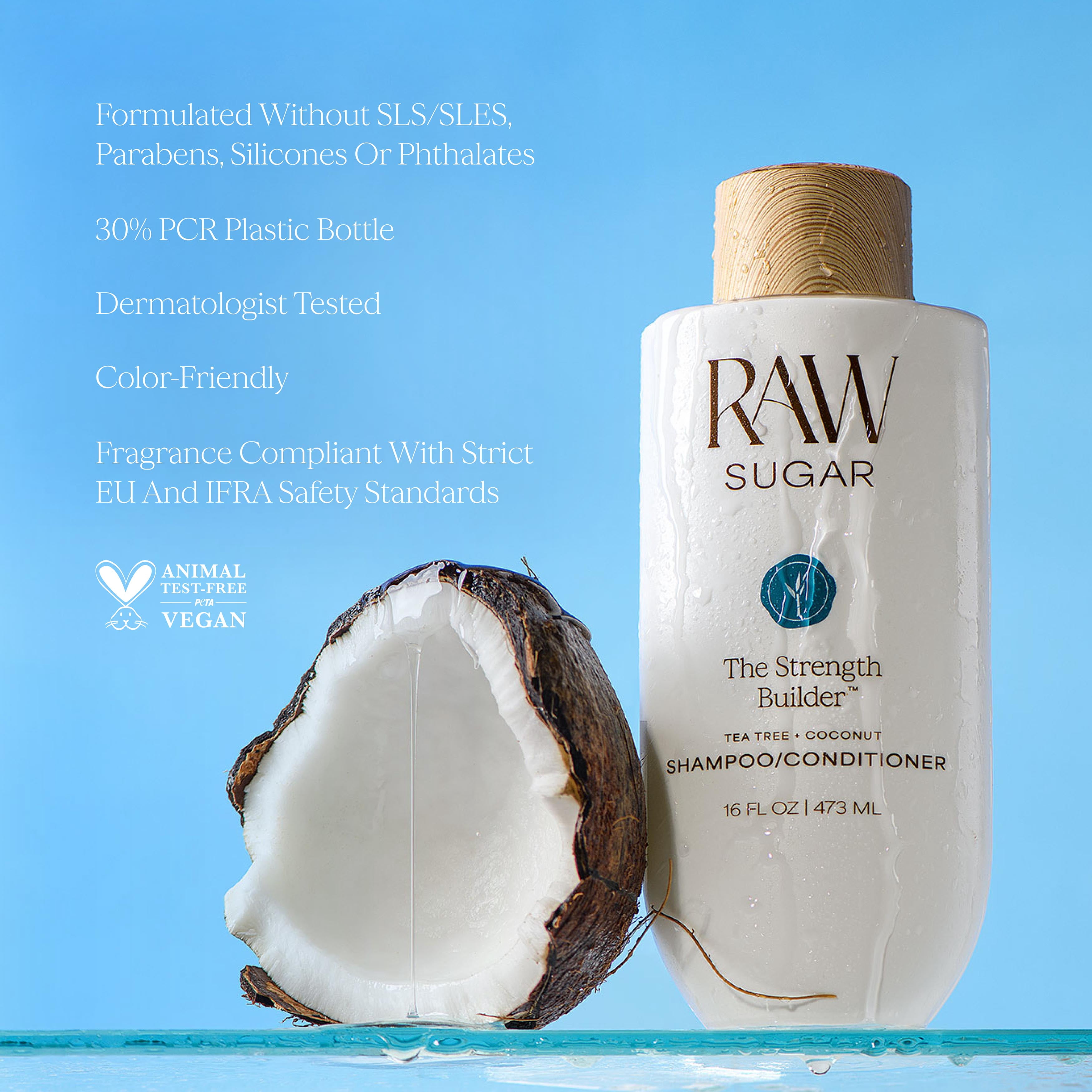 Raw Sugar The Strength Builder 2-in-1 Shampoo & Conditioner, Tea Tree + Coconut, 16 fl oz