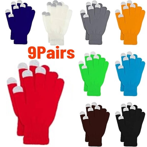 longjingsong 9 Pairs Winter Gloves, Touch Magic Screen Gloves Stretchy Knit Cotton Gloves Bulk For Men Women Homeless Cold Weather for Driving Hiking