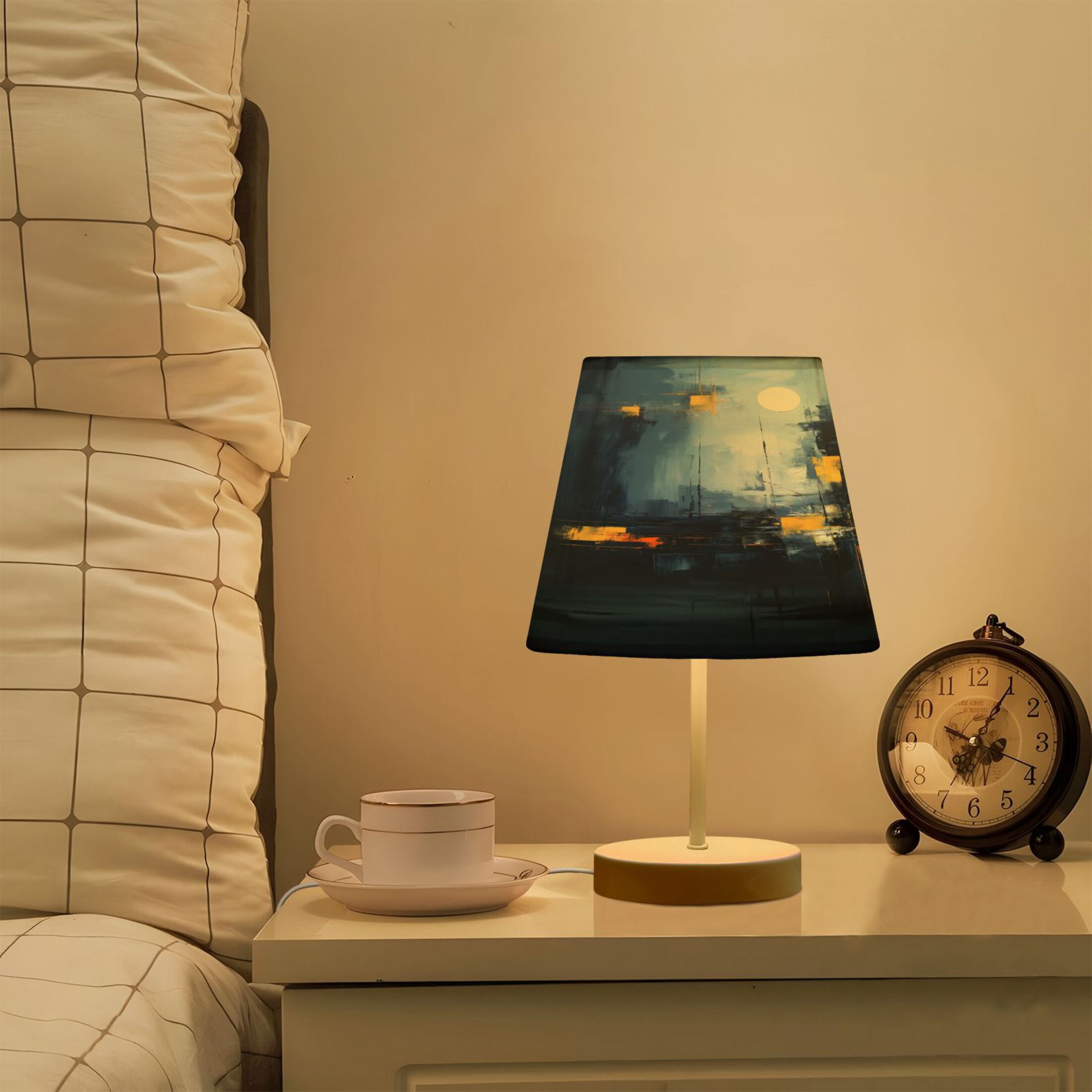 Abstract Oil Moonlight Cityscape Desk Lamp LED Table Nightstand Lamps with 3 Color Temperatures for Home Bedroom Living Room Decor 8x12