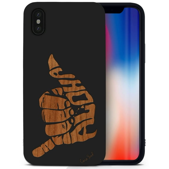 Case Yard Wooden Case for iPhone-XS-Max Soft TPU Silicone cover Slim Fit Shockproof Wood Protective Phone Cover for Girls Boys Men and Women Supports Wireless Charging Aloha Hand Sign Design