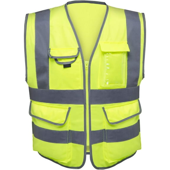 Neiko 53995A X-Large Ultra Reflective Safety Vest with Reflective Stripes & Zipper, Visibility Strips on Neon Yellow for Emergency, Safety Vest for Men and Women, Adult Safety Vest