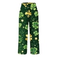 thumbnail image 4 of QATAINLAV Cotton Linen Pants for Women 2025 St Patricks Day Plus Size Lounge Trousers Green Shamrock Clover Print Straight Pants Loose Fit Summer Beach Pants Green XXL, 4 of 6