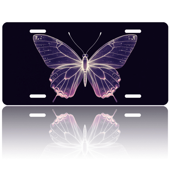 1 Pcs 2D Flat License Plate Covers & Frames, Butterfly For Decorative Front, Waterproof For Decoration Aluminum License Plate Covers & Frames Cover For Men Women, 12" X 6"
