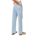 thumbnail image 4 of JGNGSHN Womens Blue Washed Ripped Jeans Fashion High Waist Straight Distressed Denim Pants Loose Fit Trousers, 4 of 6