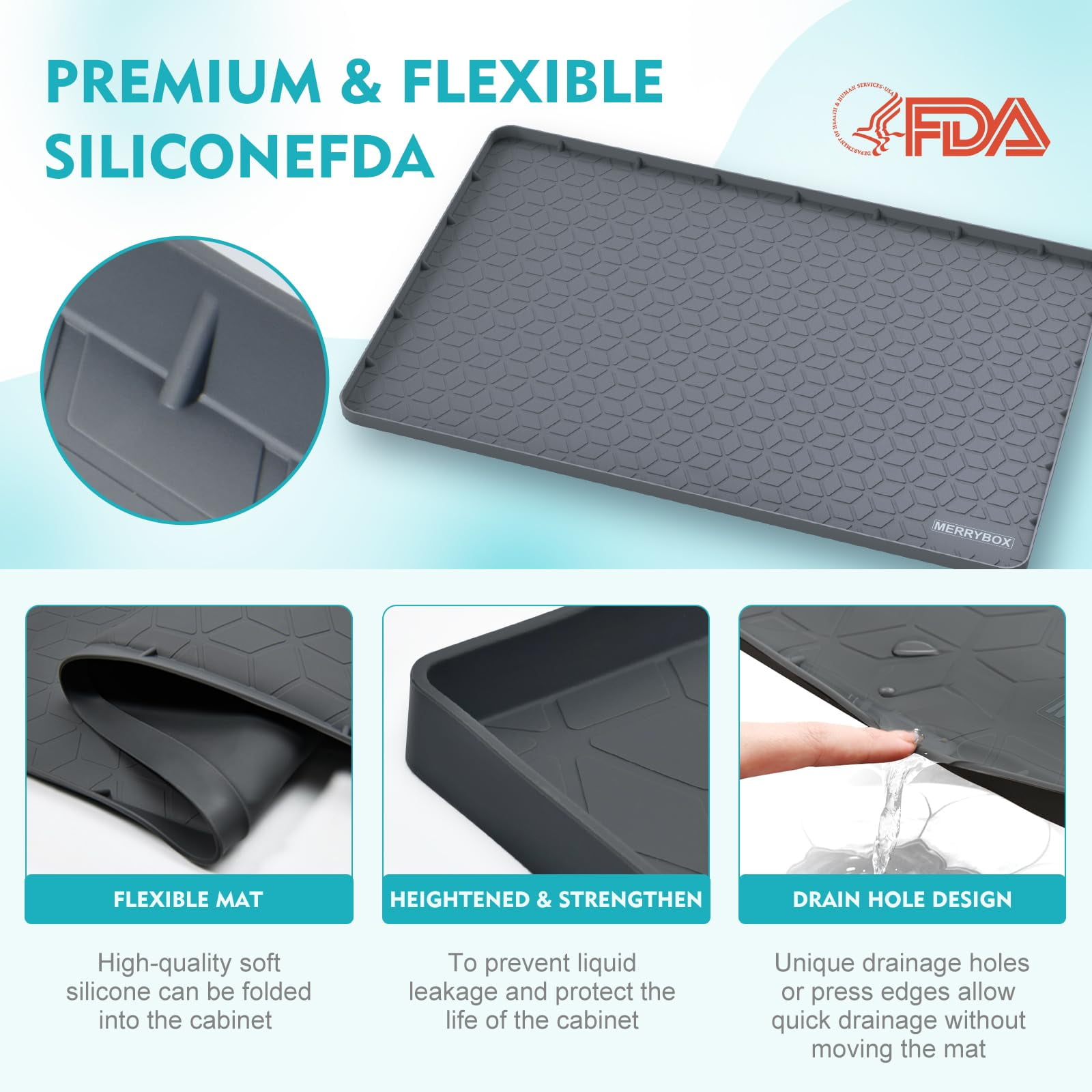 Under Sink Mat for [34" x 22" ] Cabinet, Silicone Under Sink Liner, Kitchen Cabinet Liner Holds Over 2.2 Gallons, Cabinet Protector, Under Sink Tray for Drips, Leaks, Spills