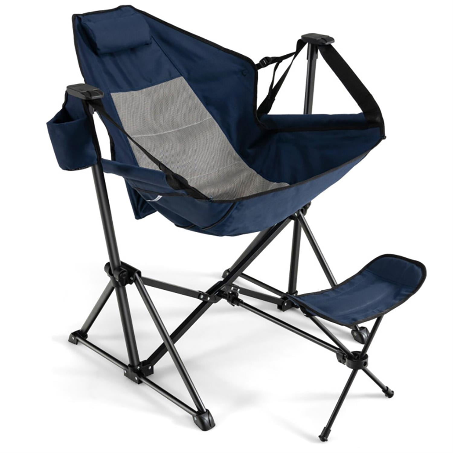 Spaco Portable Camping Hammock Chair with Retractable Footrest and Carrying Bag, Outdoor Folding Patio Chair, Blue