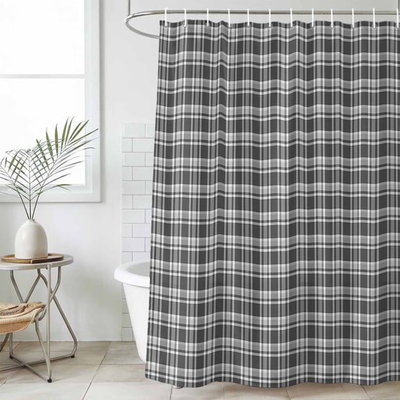Geometric Lattice,Waterproof Fabric Shower Curtain,Black Grey Classic Farmhouse Plaid Waterproof Fabric Shower Curtain for Bathroom Curtains Bathtubs Shower Curtains with 12 Hooks Standard 66x72