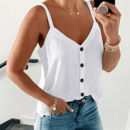 

nsendm Womens Button Vest Fashion Vest Solid Color Camisole Sleeveless Tops Mens Running Vest White 5X-Large