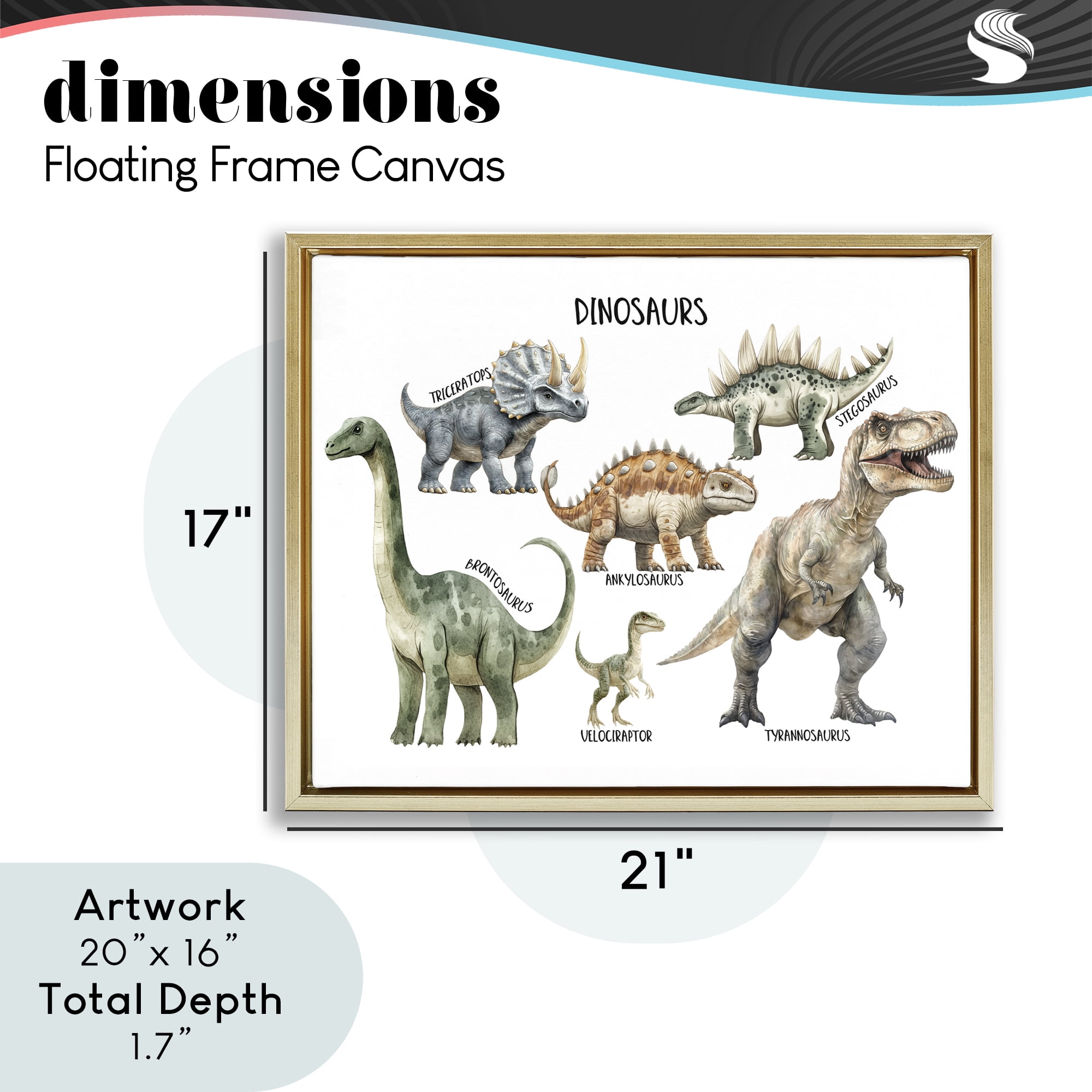 Stupell Industries Meet The Dinosaurs Gold Framed Floater Canvas Wall Art, design by Christine Simpson Art