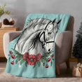 thumbnail image 2 of Flannel Fleece Throw Blankets Retro Cartoon White Horses Throws Blankets, Red Flowers Green Leaf Lightweight Soft Warm Blanket for Couch Sofa Bed Living Room All Season Use, 40x50in, 2 of 9