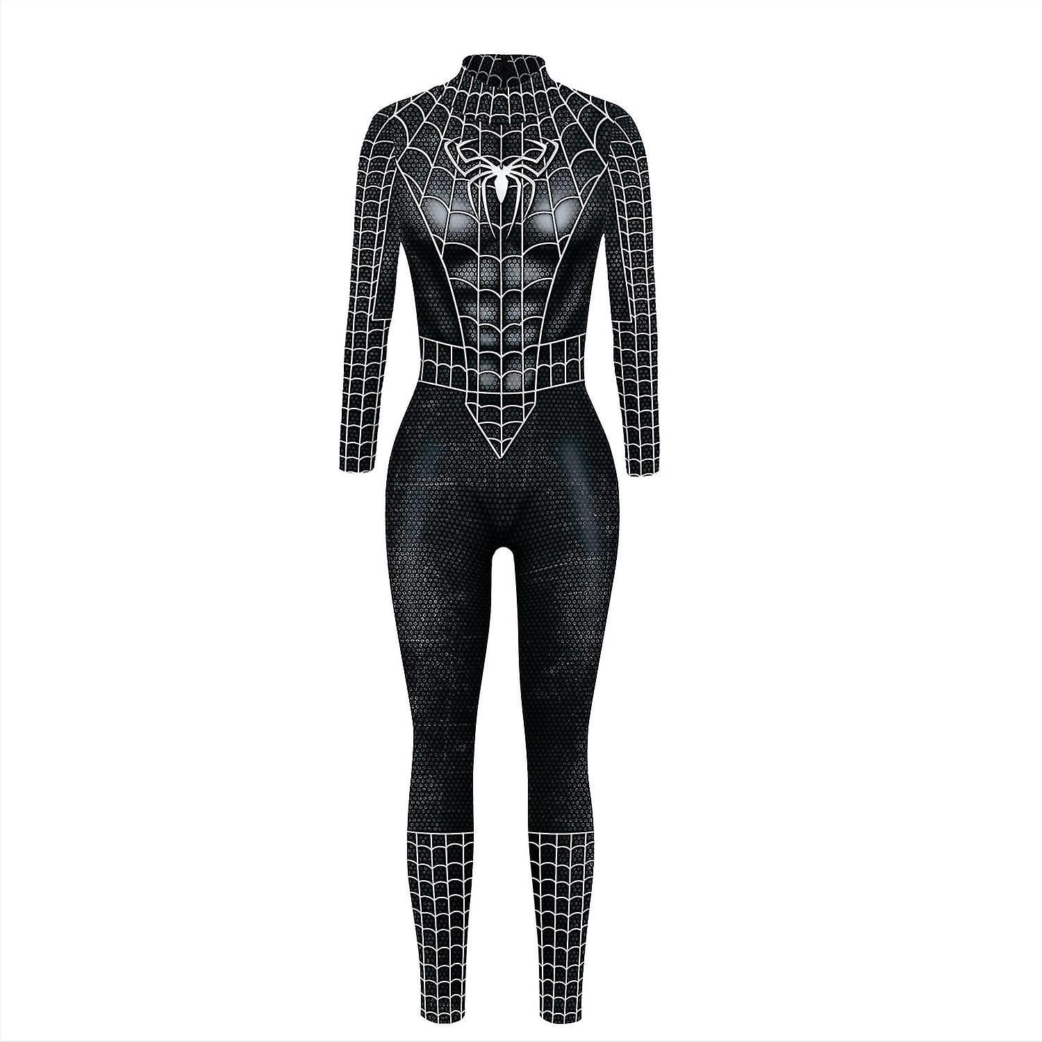 Sexy Bodysuit Black Spider Woman Spandex Jumpsuit Halloween Cosplay Women  Superhero Costume