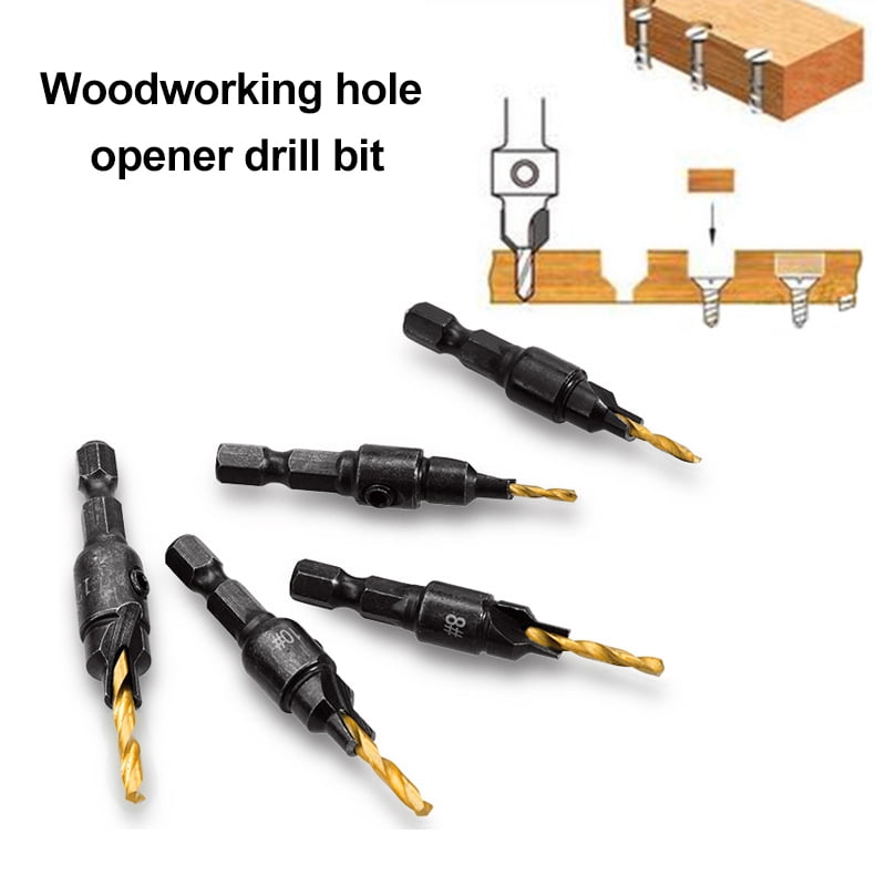 5Pcs 5 Flutes Carpentry Countersink Drill Bit Set 1/4" Hex Shank HSS Screw Holes 