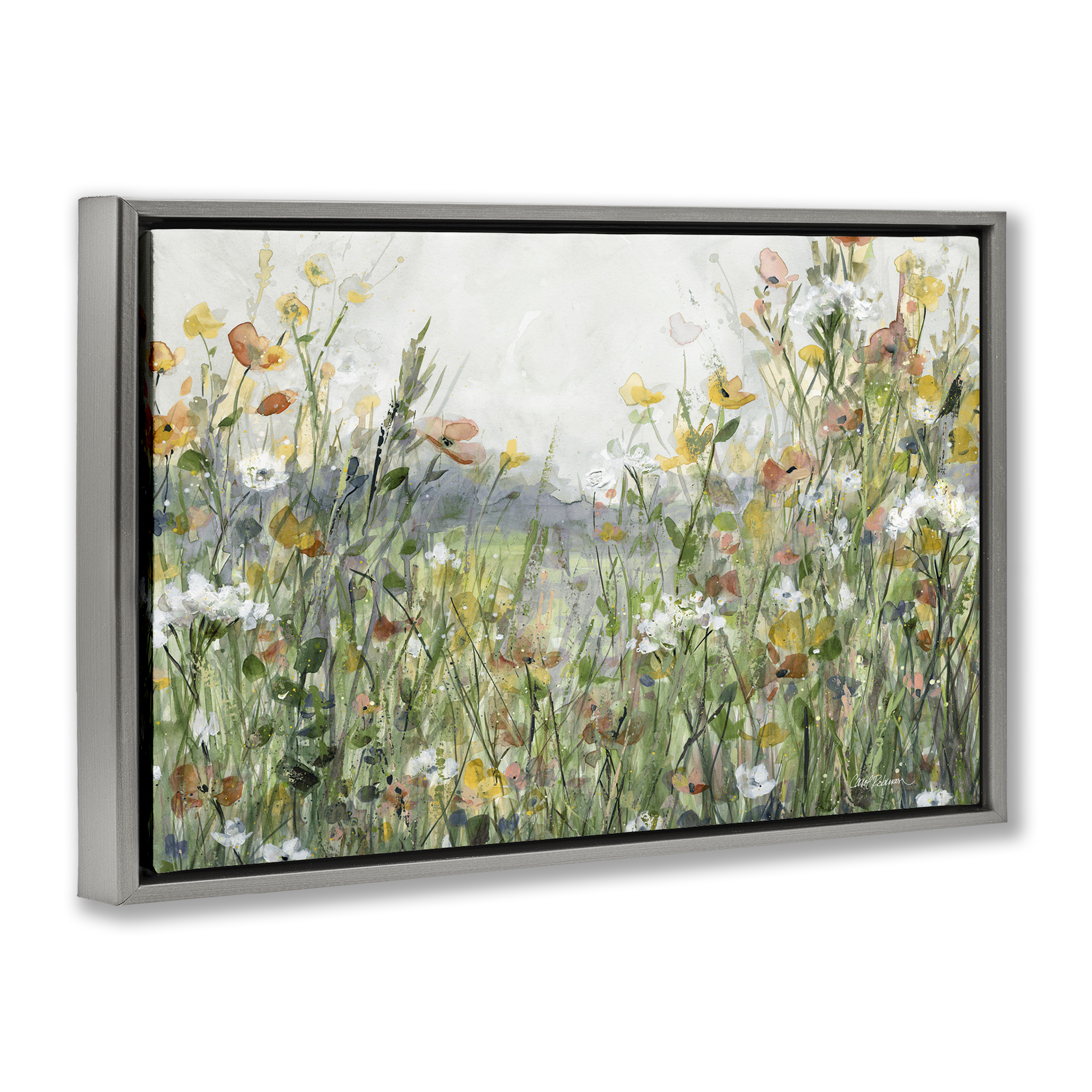 Stupell Industries Quiet Natural Meadow Landscape Painting Gray Floater Framed Art Print Wall Art, 25 x 17
