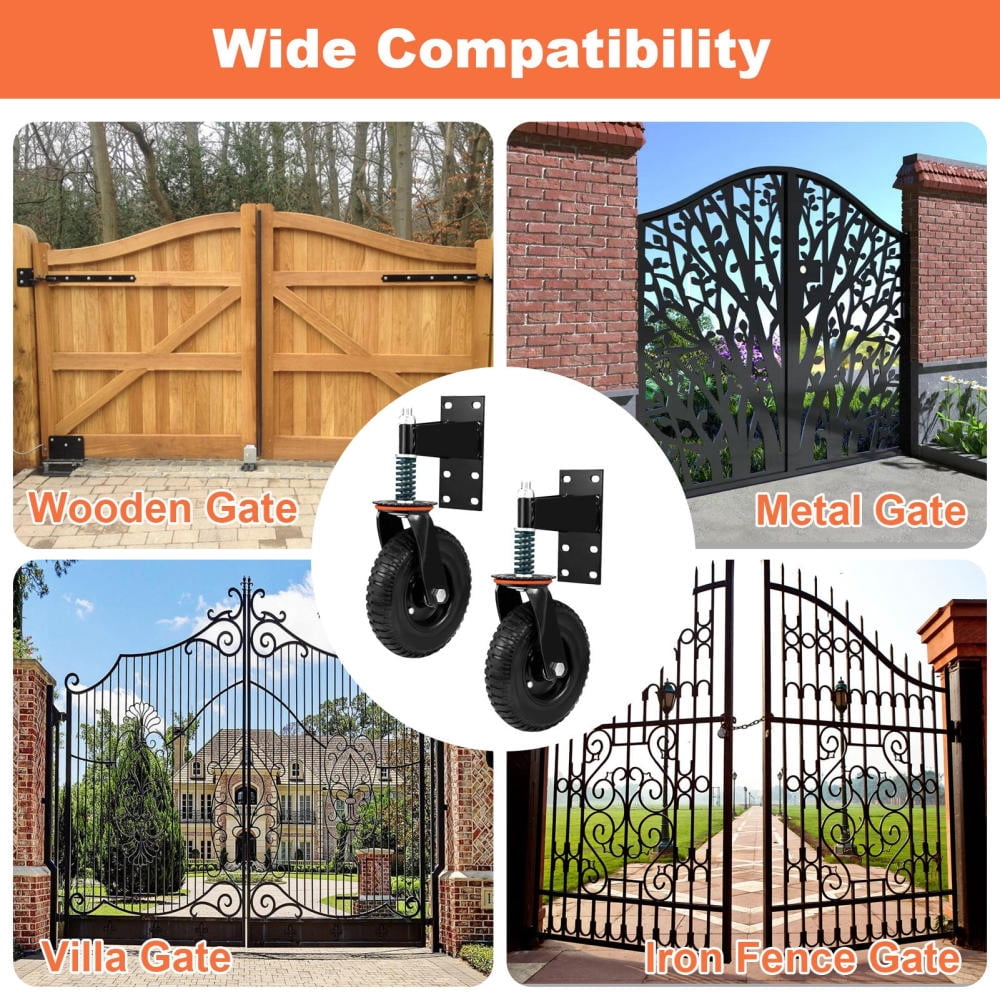 8 Inch Heavy Duty Fence Gate Wheel - 600lb Capacity for Metal Tube Gates with 360 Degree Rotation Spring Loaded Caster - Durable Wheel for Smooth Operation (Black）