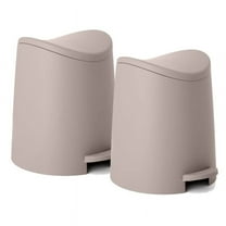 Superio Small Trash Can with Lid 3 Liter Beige (2 Pack), Plastic Mini Waste Bin 0.75 Gallon, Modern Curved Lid Step Trash Can with Foot Pedal, Bathroom, Bedroom, Office, Under Desk, Soft Close