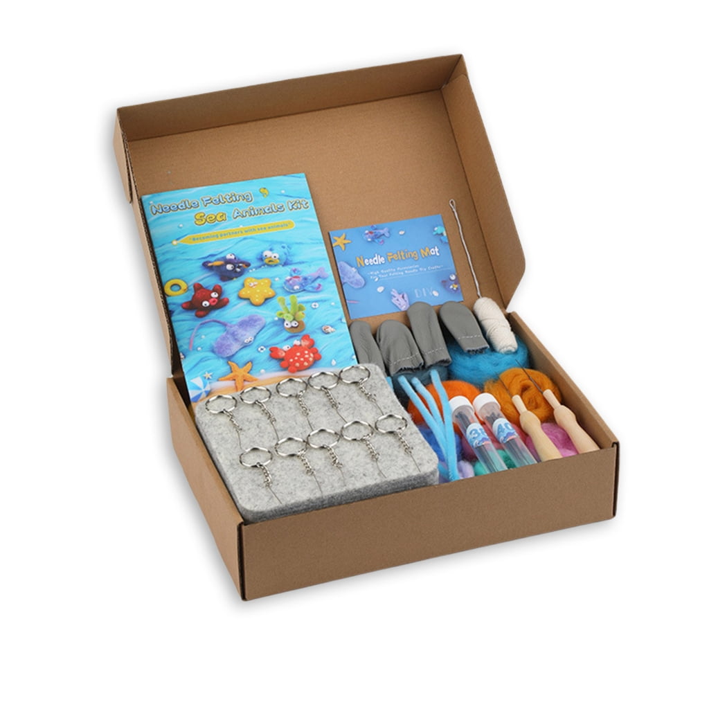 JZROCKER Sea Needle Felting Set Sea Creature Wool Felted Set with Felting Needle Instruction Wool Roving for Beginner