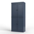 thumbnail image 4 of 100% Solid Wood 32" W Bathroom Storage Cabinet with Solid Doors, 2-Drawers and Adjustable Shelves, Antique Blue Bathroom Floor Cabinet, 4 of 7
