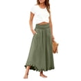 thumbnail image 3 of Boho Ruffle Hem Maxi Skirt for Women - High Waisted Elastic Waist Long Skirt with Pockets, Flowy Casual Beach Summer Skirt Army Green L, 3 of 8