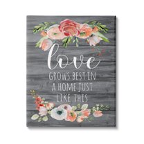 Stupell Industries Love Grows Best Motivational Family Phrase Rustic Flowers, 16 x 20, Design by ND Art