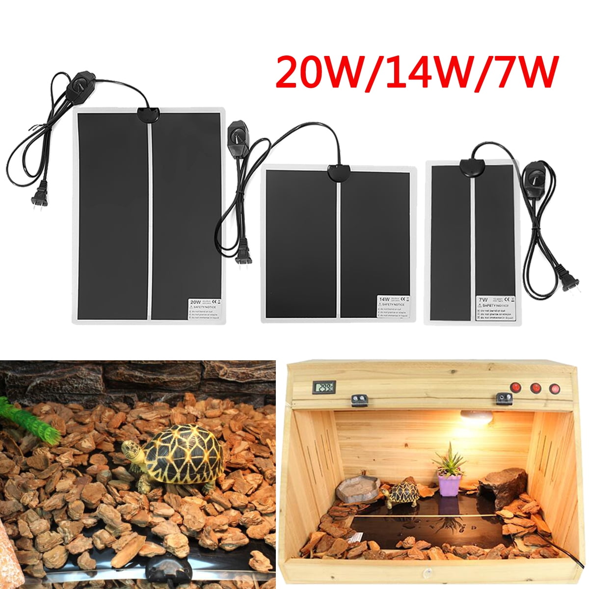 7W / 14W / 20W Reptile Heat Mat Stat Vivarium Thermostat Turtle Snake Lizard Mat Zoo Pet House