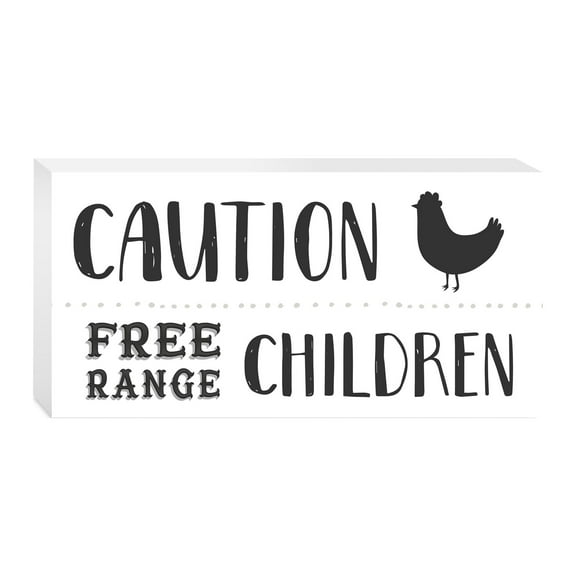 Caution Free Range Children Black Chicken 10 x 5 Wood Tabletop Sign Plaque